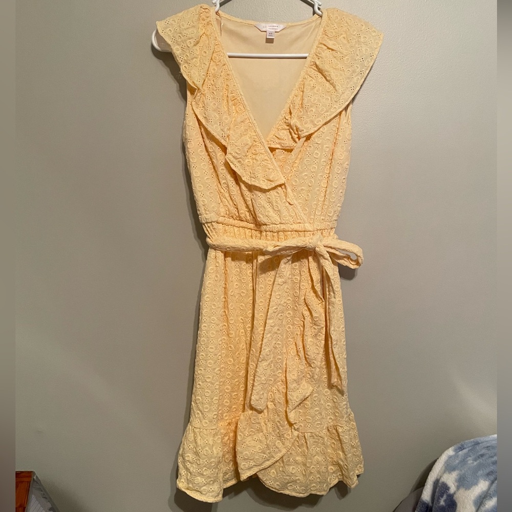 Yellow eyelet mini dress